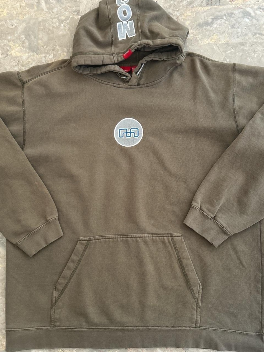 Vintage 2000s Mossimo Spell Out Khaki Pullover Hoodie Faded Sweatshirt L